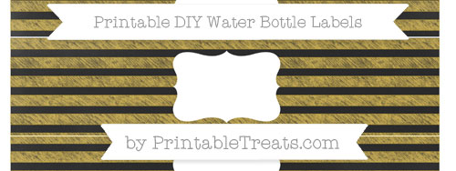 Metallic Gold Horizontal Striped Chalk Style DIY Water Bottle Labels ...