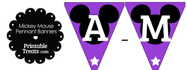 Mickey Mouse Banner Letters A-M in Purple