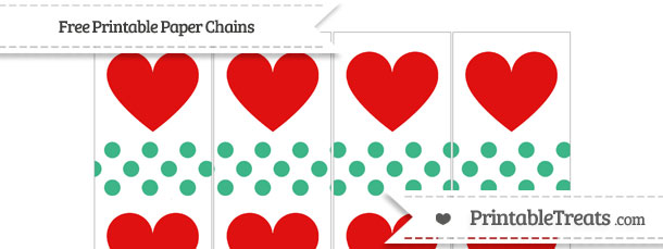 Mint Green Dotted Pattern Heart Paper Chains — Printable Treats.com