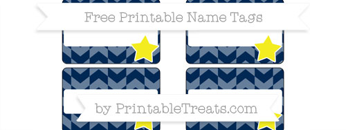 Free Navy Blue Herringbone Pattern Star Name Tags — Printable Treats.com