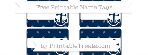 Free Navy Blue Star Pattern Nautical Name Tags Printable Treats