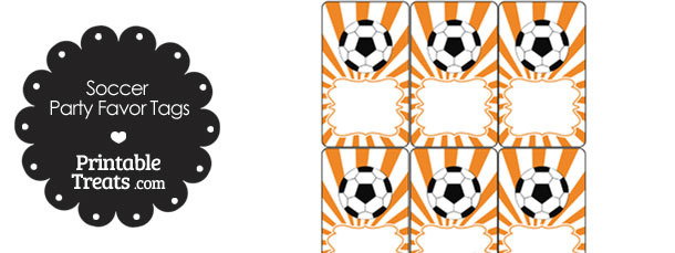 Orange Sunburst Soccer Party Favor Tags