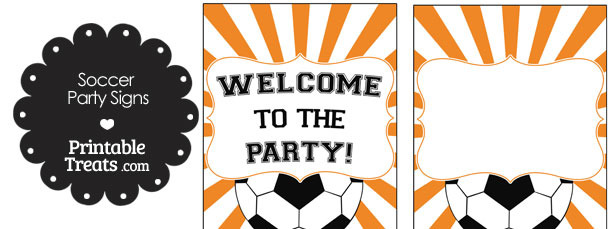 Orange Sunburst Soccer Party Signs