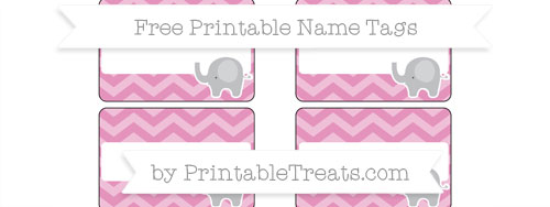 free pastel bubblegum pink chevron elephant name tags printable