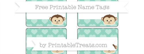 free pastel green heart pattern boy monkey name tags printable treatscom