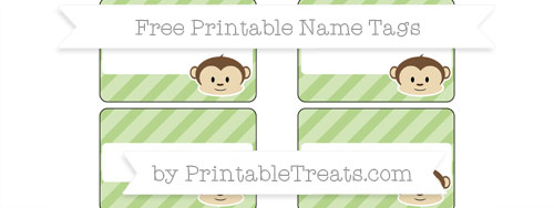 free pastel light green diagonal striped boy monkey name tags