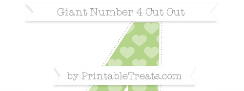 Pastel Light Green Heart Pattern Giant Number 4 Cut Out — Printable ...