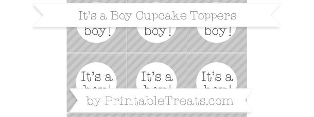 Pastel Light Grey Diagonal Striped Its a Boy Cupcake Toppers ...