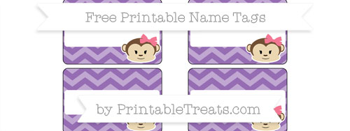 Free Pastel Plum Chevron Girl Monkey Name Tags — Printable Treats.com