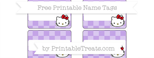 free pastel purple checker pattern hello kitty name tags printable treats com