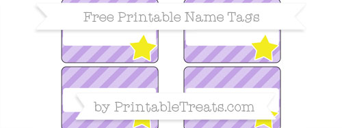 Free Pastel Purple Diagonal Striped Star Name Tags — Printable Treats.com