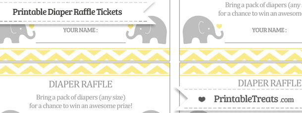 free pastel yellow chevron baby elephant diaper raffle tickets