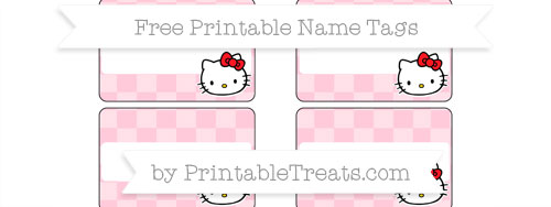 free pink checker pattern hello kitty name tags printable treatscom