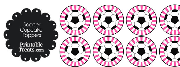 Pink Sunburst Soccer Cupcake Toppers
