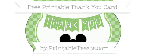 Pistachio Green Checker Pattern Mickey Mouse Thank You Card — Printable ...