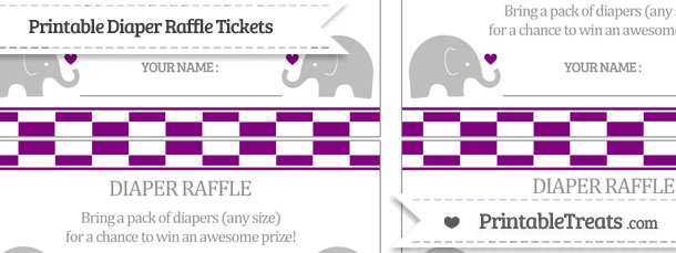 Free Purple Checker Pattern Baby Elephant Diaper Raffle Tickets ...