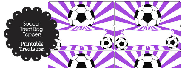 Purple Sunburst Soccer Treat Bag Toppers