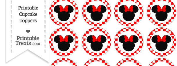 free red checker pattern minnie mouse cupcake toppers