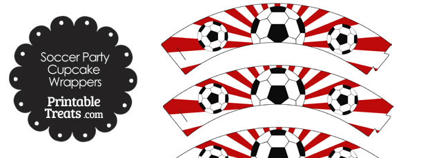 Red Sunburst Soccer Cupcake Wrappers