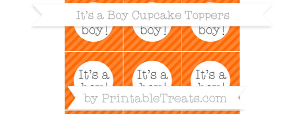 Safety Orange Diagonal Striped Its a Boy Cupcake Toppers