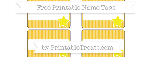 Free Saffron Yellow Thin Striped Pattern Star Name Tags — Printable ...