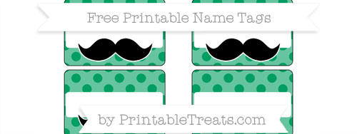 shamrock green polka dot mustache name tags printable