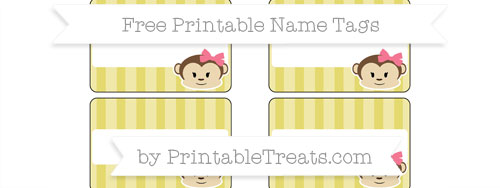 Free Straw Yellow Striped Girl Monkey Name Tags — Printable Treats.com