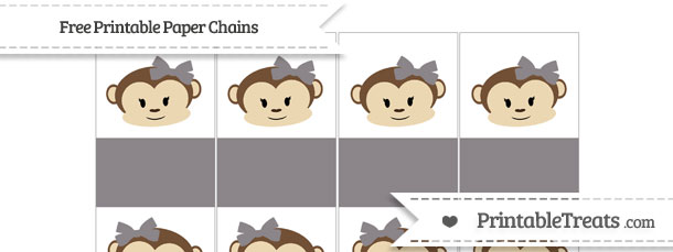 Taupe Grey Girl Monkey Paper Chains — Printable Treats.com