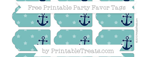 Teal Star Pattern Nautical Party Favor Tags — Printable Treats.com