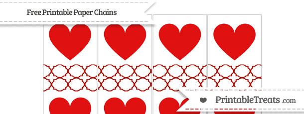 Turkey Red Quatrefoil Pattern Heart Paper Chains — Printable Treats.com