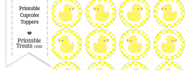 Free Yellow Checker Pattern Baby Duck Cupcake Toppers — Printable ...