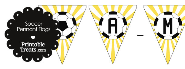 Yellow Soccer Pennant Banner Flag Letters A-M