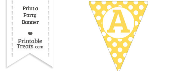 mustard yellow polka dot pennant flag capital letter a printable treats com