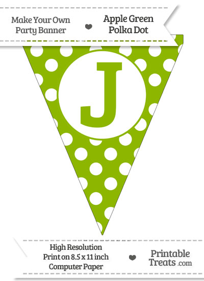 apple green polka dot pennant flag capital letter j