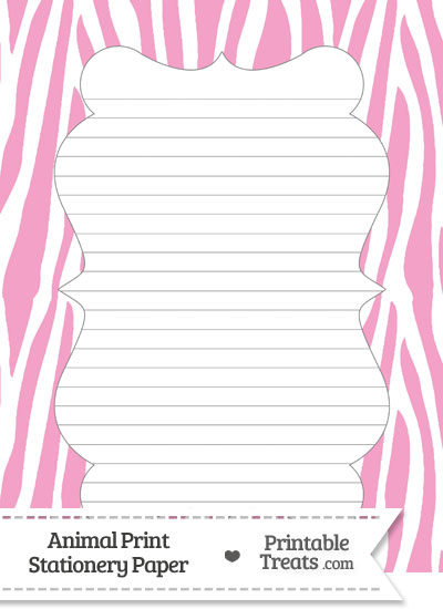 Baby Pink and White Zebra Print Stationery Paper from PrintableTreats.com