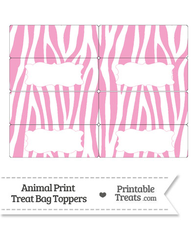 Baby Pink and White Zebra Print Treat Bag Toppers from PrintableTreats.com