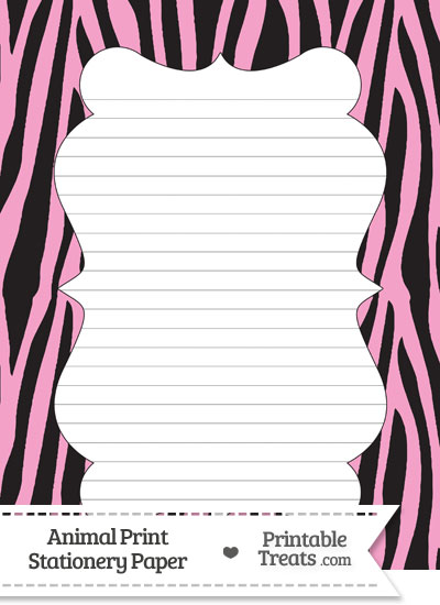 Baby Pink Zebra Print Stationery Paper from PrintableTreats.com