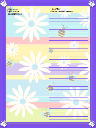 bees and flowers stationery for sponsored child