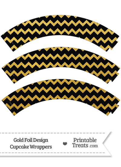 Black and Gold Foil Chevron Cupcake Wrappers from PrintableTreats.com