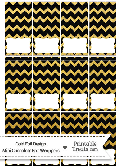 Black and Gold Foil Chevron Mini Chocolate Bar Wrappers from PrintableTreats.com
