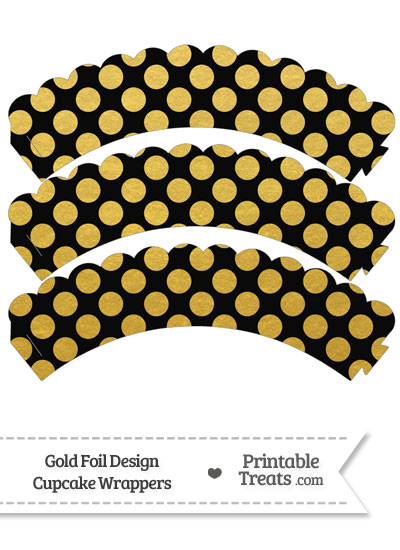 Black and Gold Foil Dots Scalloped Cupcake Wrappers from PrintableTreats.com