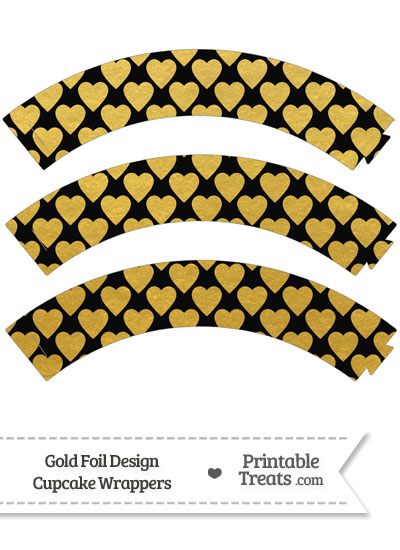 Black and Gold Foil Hearts Cupcake Wrappers from PrintableTreats.com
