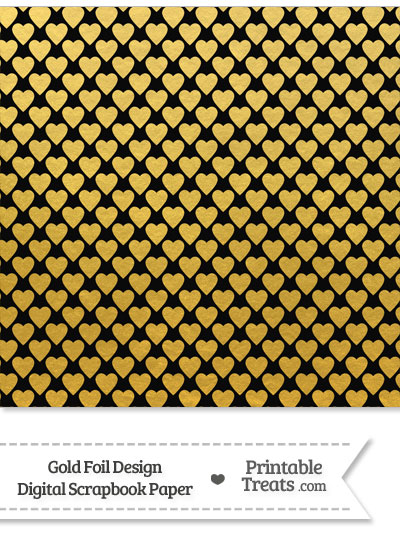 Black and Gold Foil Hearts Digital Scrapbook Paper from PrintableTreats.com