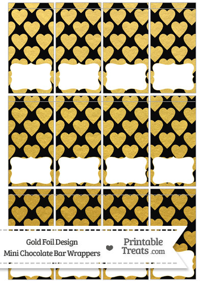 Black and Gold Foil Hearts Mini Chocolate Bar Wrappers from PrintableTreats.com