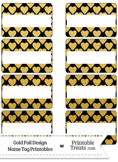 Black and Gold Foil Hearts Name Tags from PrintableTreats.com