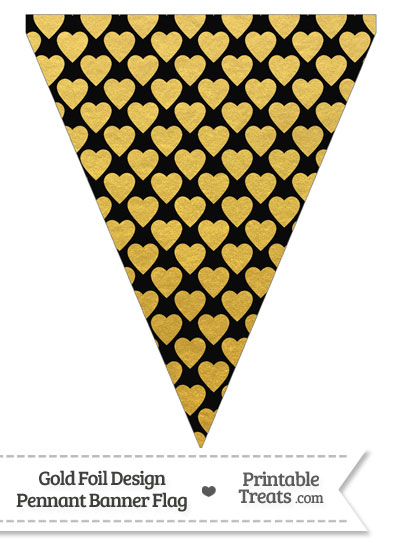 Black and Gold Foil Hearts Pennant Banner Flag from PrintableTreats.com