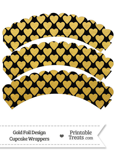 Black and Gold Foil Hearts Scalloped Cupcake Wrappers from PrintableTreats.com