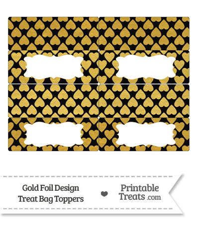 Black and Gold Foil Hearts Treat Bag Toppers from PrintableTreats.com