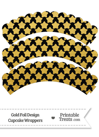 Black and Gold Foil Stars Scalloped Cupcake Wrappers from PrintableTreats.com