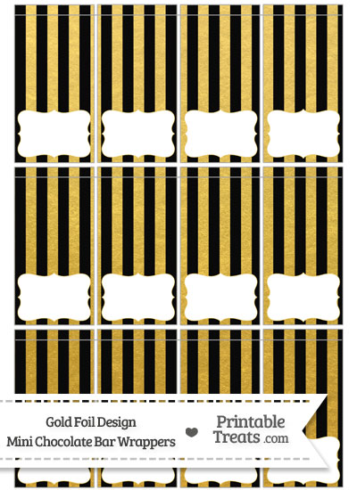 Black and Gold Foil Stripes Mini Chocolate Bar Wrappers from PrintableTreats.com